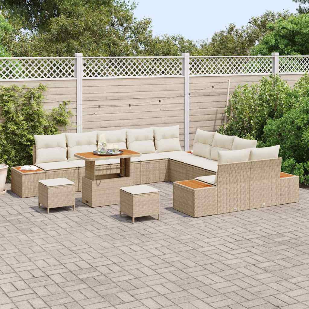Set Divano da Giardino con cuscino 13 pcs Beige Poly Rattan | homemem39