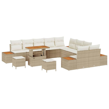Set Divano da Giardino con cuscino 13 pcs Beige Poly Rattan | homemem39