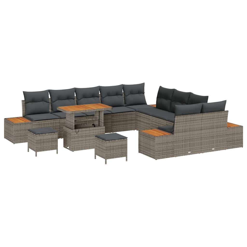 Set Divano da Giardino con cuscino 13 pcs Grigio Poly Rattan | homemem39
