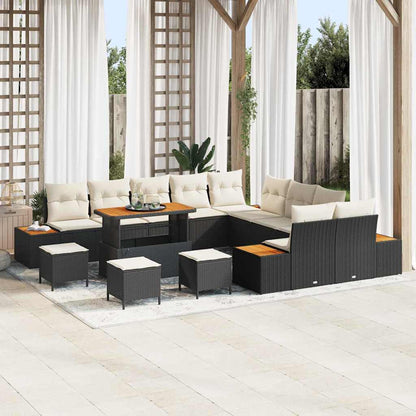 Set Divano da Giardino con cuscino 14 pcs Nero Poly Rattan | homemem39