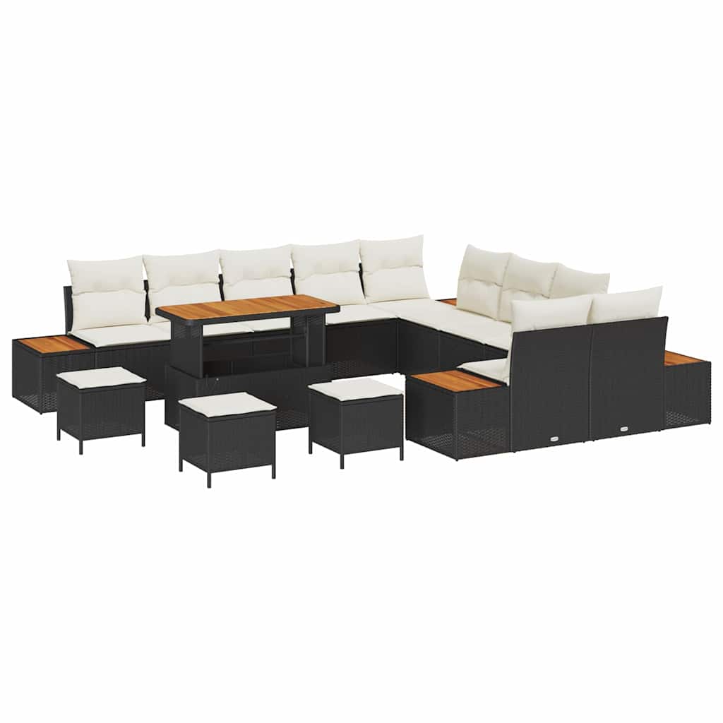 Set Divano da Giardino con cuscino 14 pcs Nero Poly Rattan | homemem39