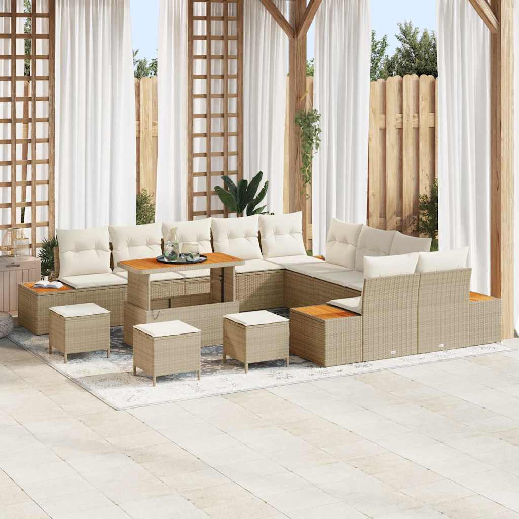 Set Divano da Giardino con cuscino 14 pcs Beige Poly Rattan | homemem39