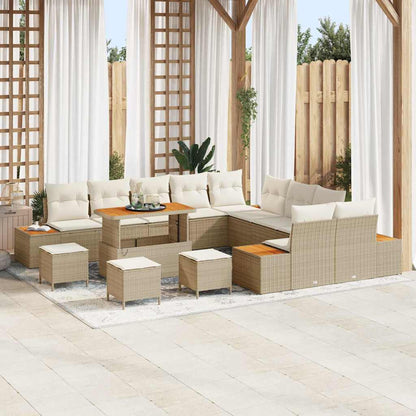Set Divano da Giardino con cuscino 14 pcs Beige Poly Rattan | homemem39