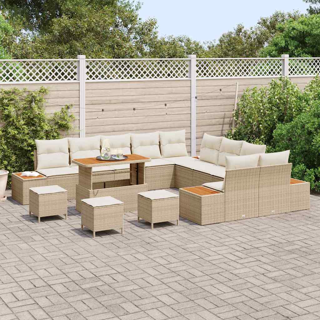 Set Divano da Giardino con cuscino 14 pcs Beige Poly Rattan | homemem39