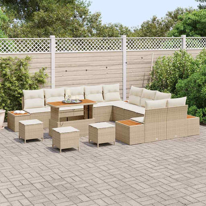 Set Divano da Giardino con cuscino 14 pcs Beige Poly Rattan | homemem39