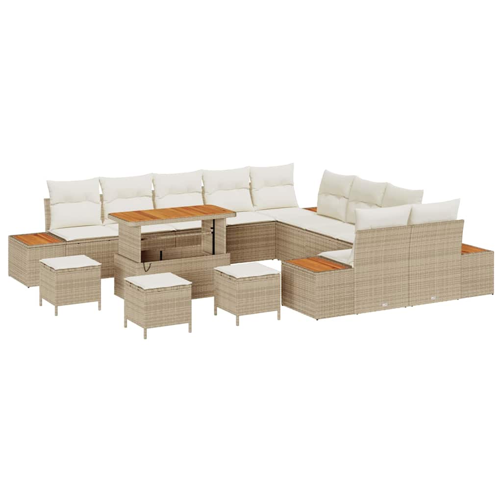 Set Divano da Giardino con cuscino 14 pcs Beige Poly Rattan | homemem39