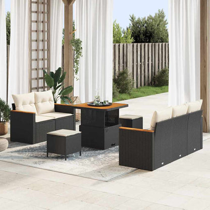Set Divano da Giardino 10 pcs Nero e Crema polyrattan
