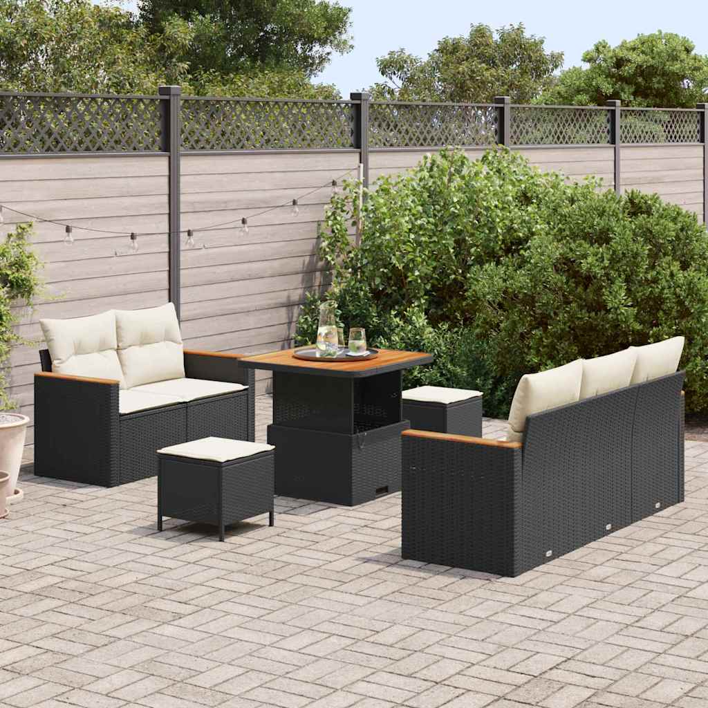 Set Divano da Giardino 10 pcs Nero e Crema polyrattan | homemem39