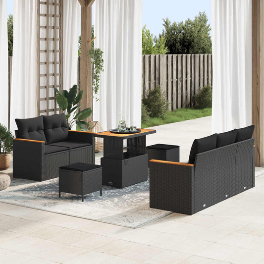 Set Divano da Giardino con cuscino 10 pcs Nero polyrattan