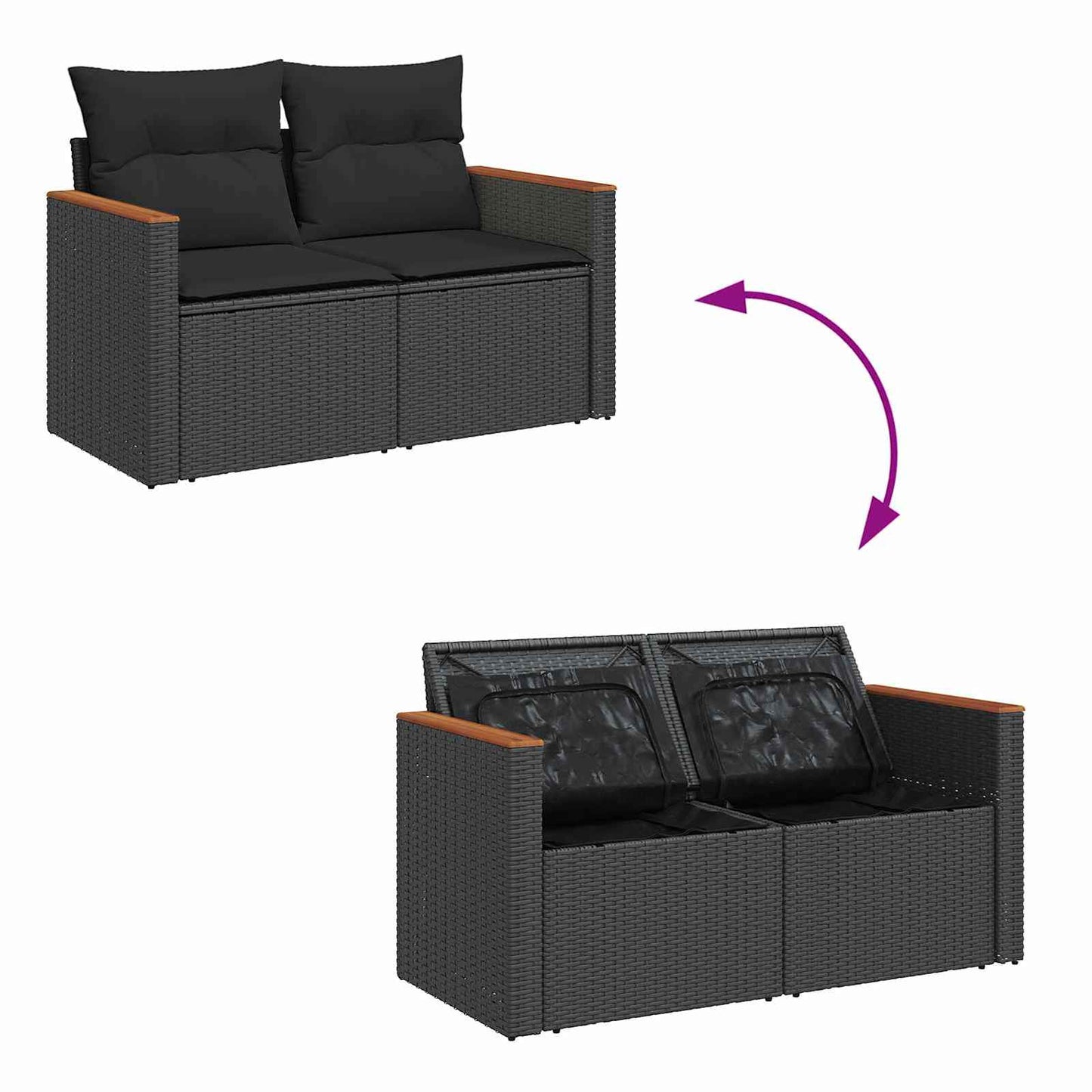 Set Divano da Giardino con cuscino 10 pcs Nero polyrattan | homemem39