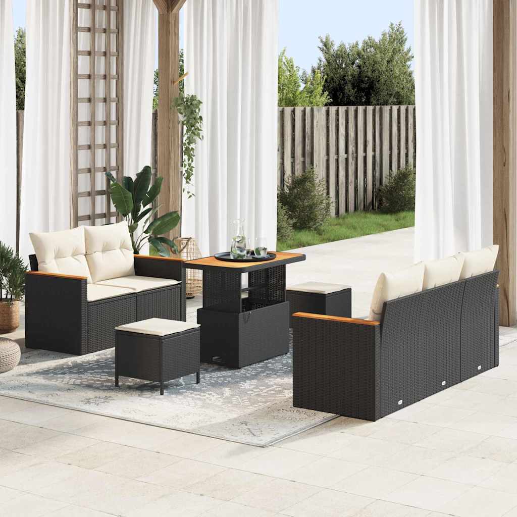 Set Divano da Giardino 10 pcs Nero e Crema polyrattan | homemem39