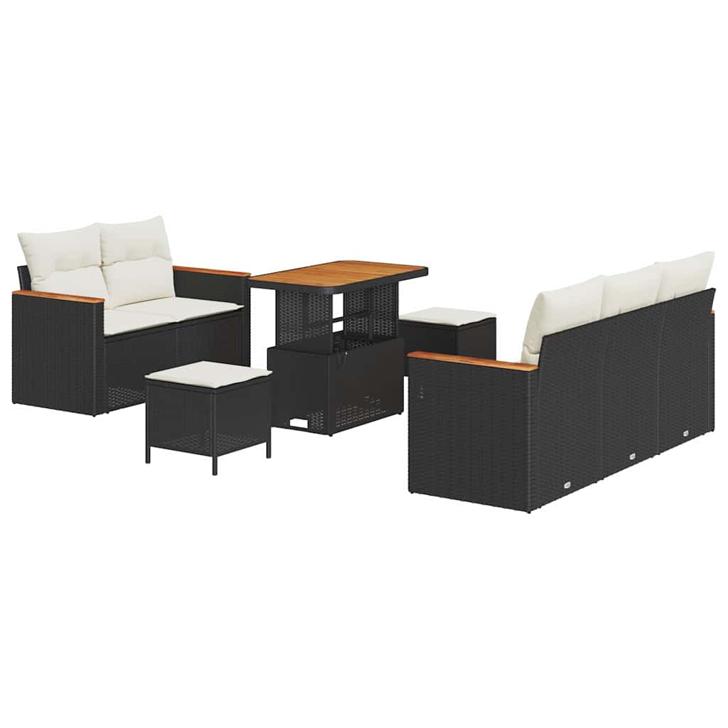Set Divano da Giardino 10 pcs Nero e Crema polyrattan | homemem39