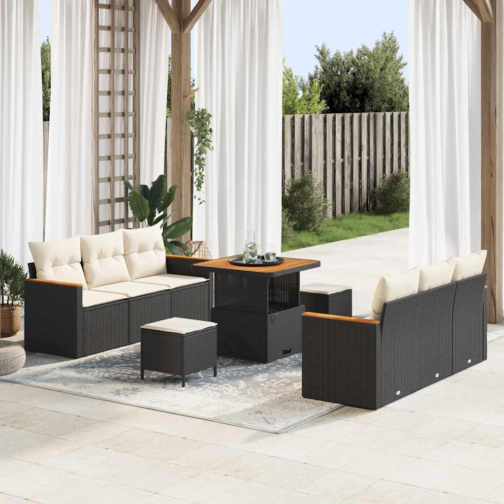 Set Divano da Giardino 11 pcs Nero e Crema polyrattan | homemem39