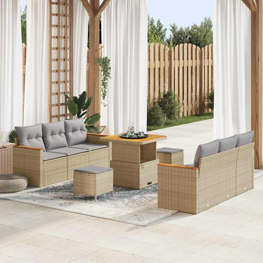 Set Divano da Giardino con cuscino Beige Poly Rattan