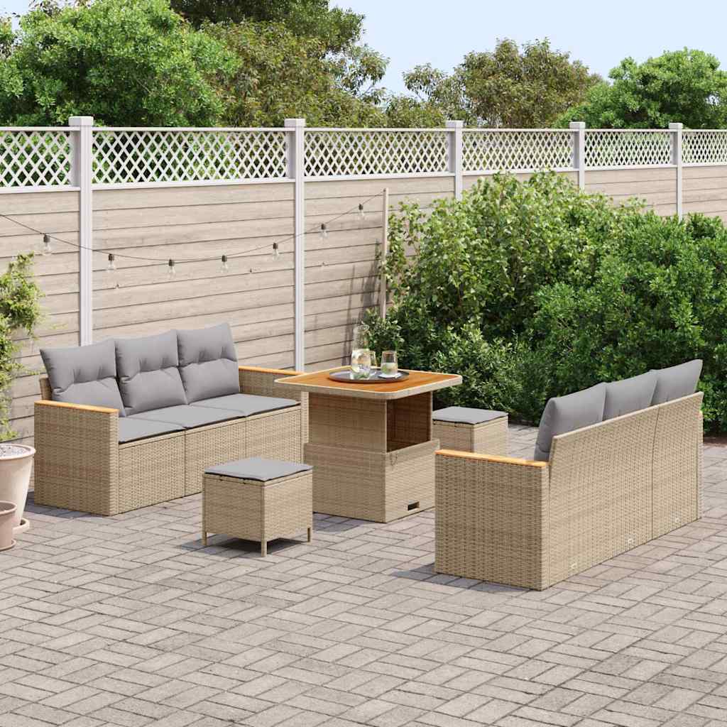 Set Divano da Giardino con cuscino Beige Poly Rattan