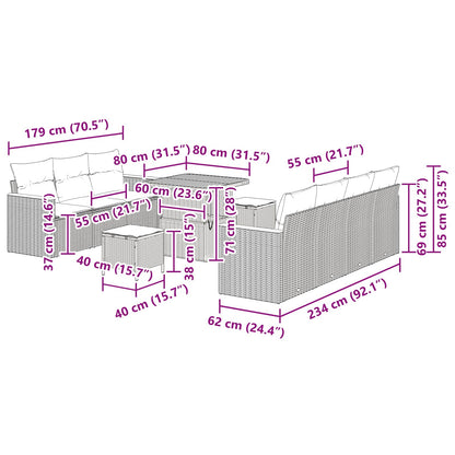 Set Divano da Giardino con cuscino 14 pcs Nero polyrattan | homemem39