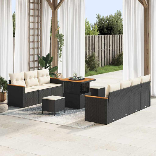 Set Divano da Giardino 14 pcs Nero e Crema polyrattan