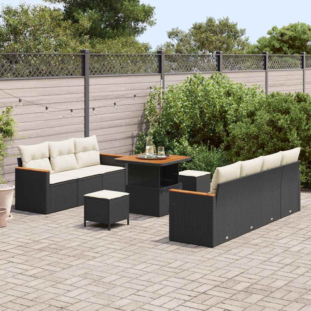 Set Divano da Giardino 14 pcs Nero e Crema polyrattan | homemem39