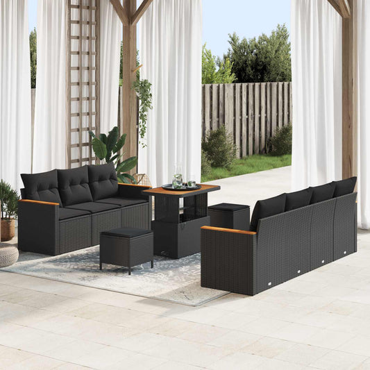 Set Divano da Giardino con cuscino 14 pcs Nero polyrattan