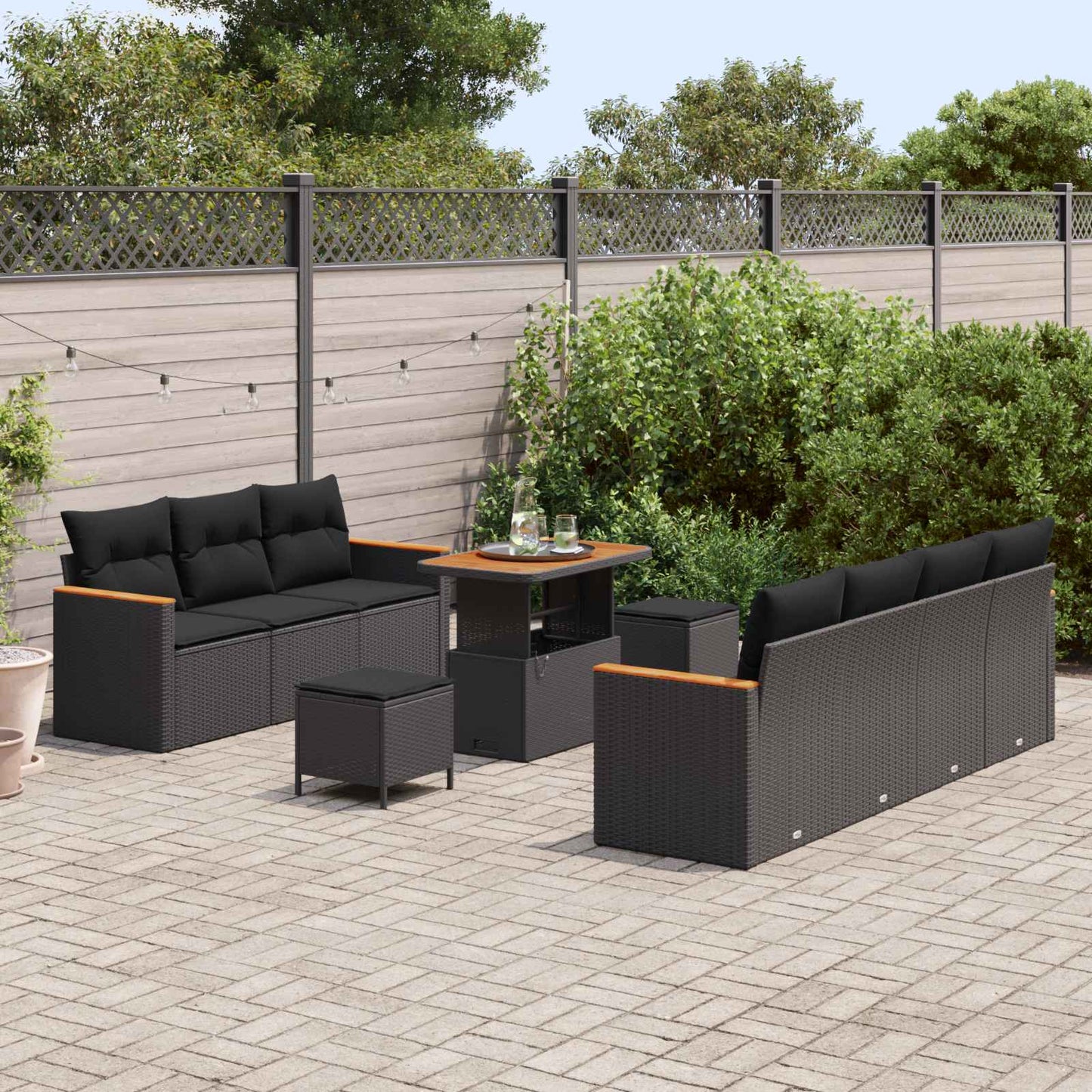 Set Divano da Giardino con cuscino 14 pcs Nero polyrattan | homemem39
