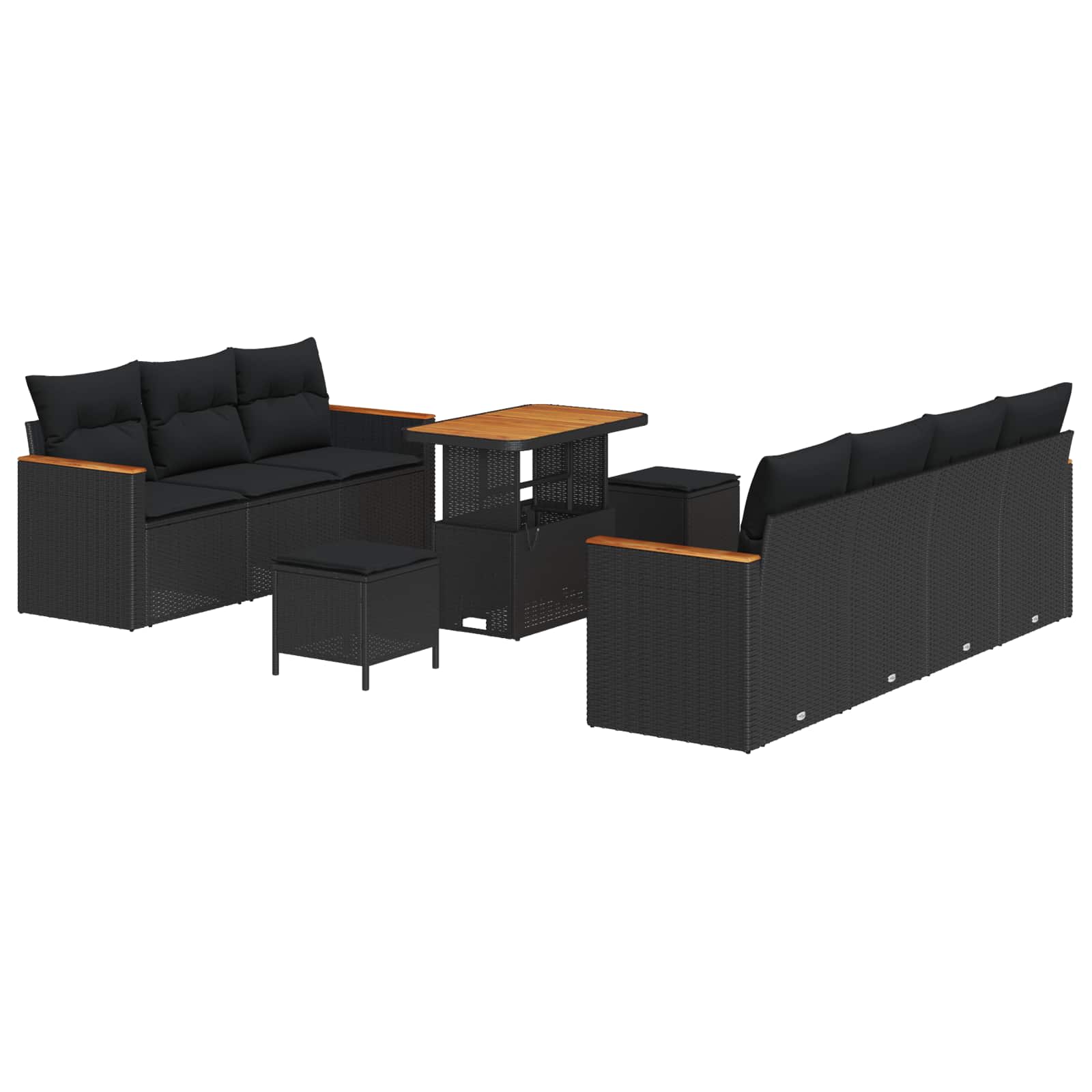 Set Divano da Giardino con cuscino 14 pcs Nero polyrattan | homemem39