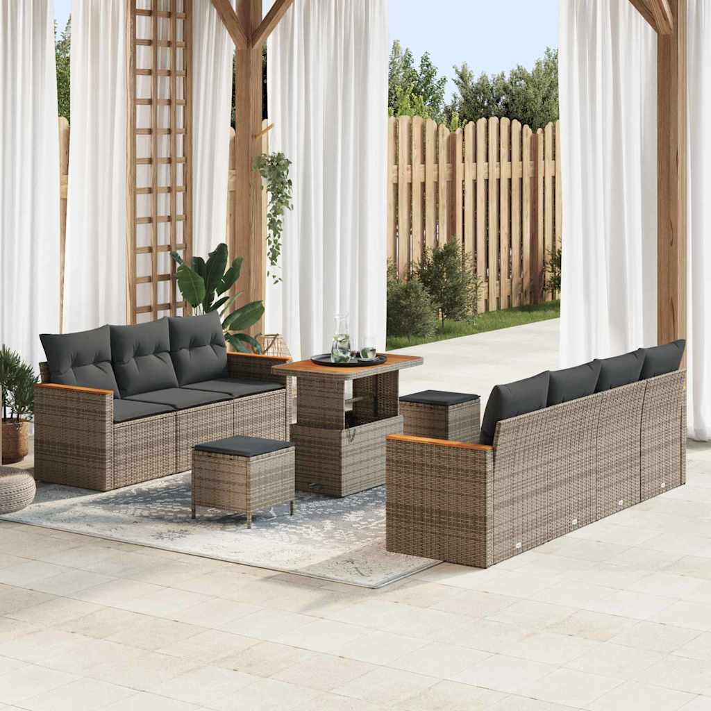 Set Divano da Giardino con cuscino 14 pcs Grigio polyrattan | homemem39