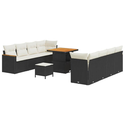 Set Divano da Giardino con cuscino 12 pcs Nero polyrattan | homemem39