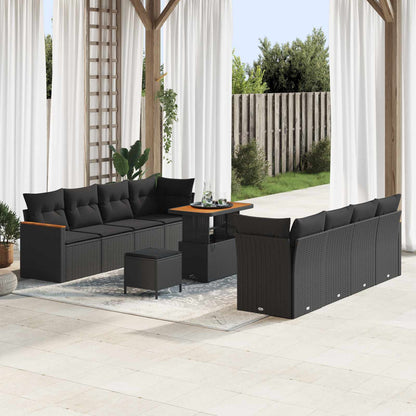 Set Divano da Giardino con cuscino 12 pcs Nero polyrattan | homemem39