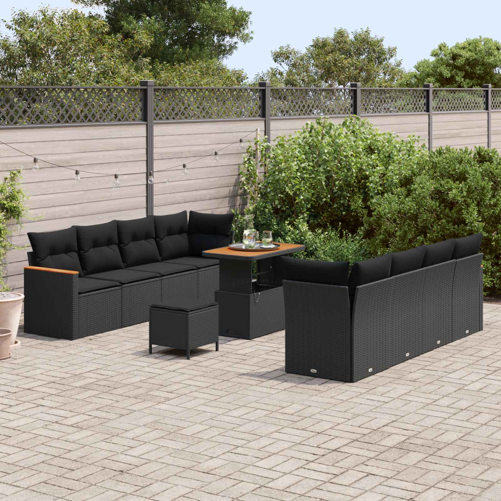Set Divano da Giardino con cuscino 12 pcs Nero polyrattan | homemem39