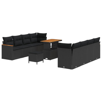 Set Divano da Giardino con cuscino 12 pcs Nero polyrattan | homemem39