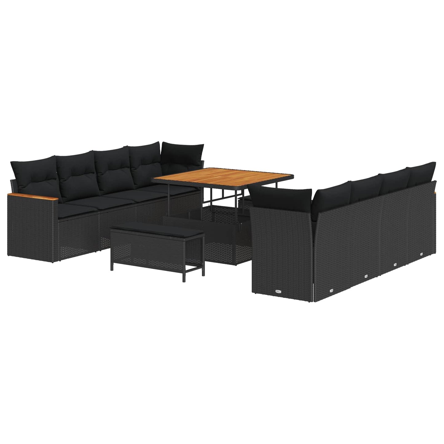 Set Divano da Giardino con cuscino 12 pcs Nero polyrattan | homemem39
