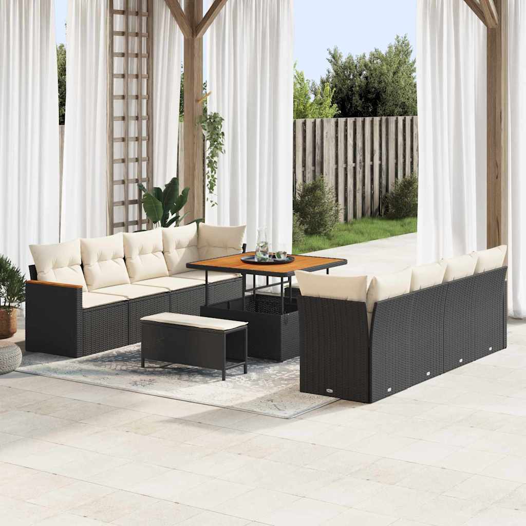 Set Divano da Giardino con cuscino 12 pcs Nero polyrattan