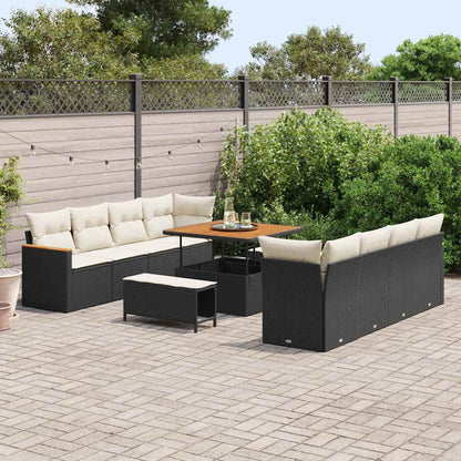 Set Divano da Giardino con cuscino 12 pcs Nero polyrattan