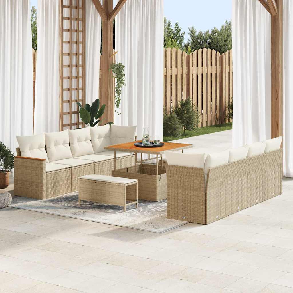 Set Divano da Giardino con cuscino 12 pcs Beige polyrattan | homemem39