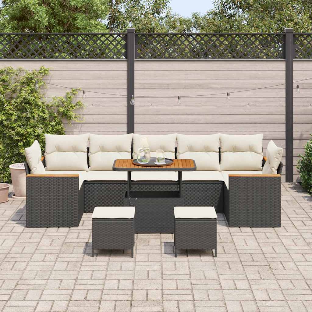 Set Divano da Giardino con cuscino 10 pcs Nero Poly Rattan | homemem39