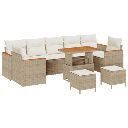 Set Divano da Giardino con cuscino 10 pcs Beige Poly Rattan