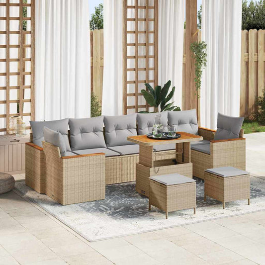 Set Divano da Giardino con cuscino 10 pcs Beige Poly Rattan