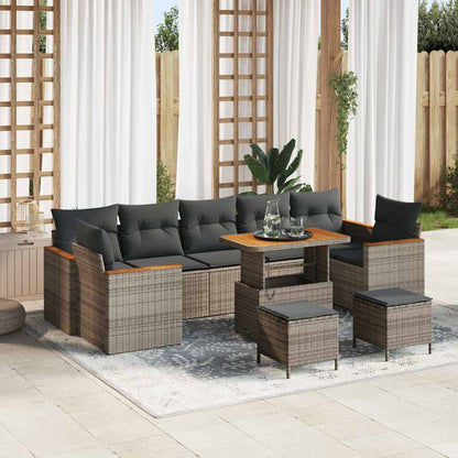 Set Divano da Giardino con cuscino 10 pcs Grigio Poly Rattan | homemem39