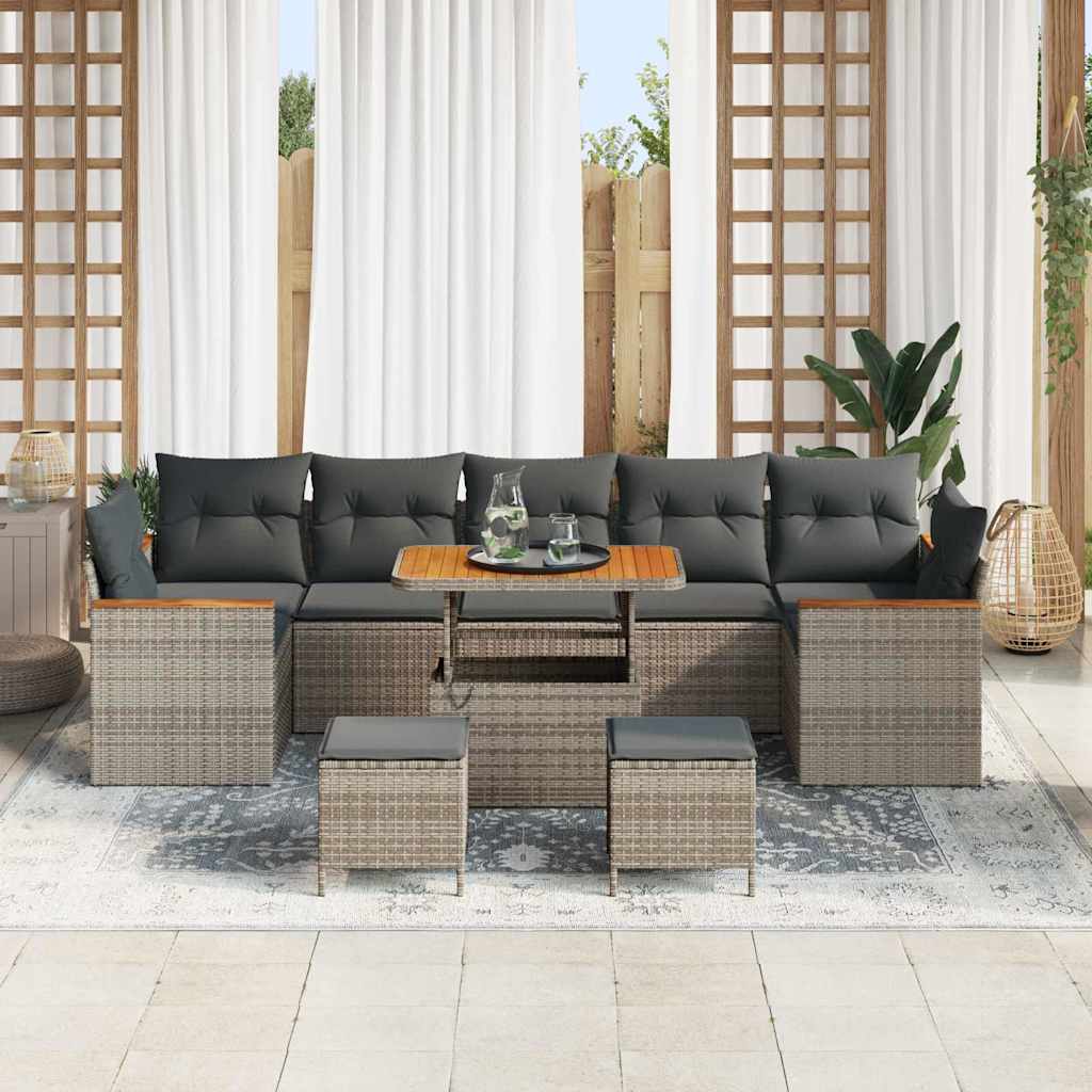 Set Divano da Giardino con cuscino 10 pcs Grigio Poly Rattan | homemem39