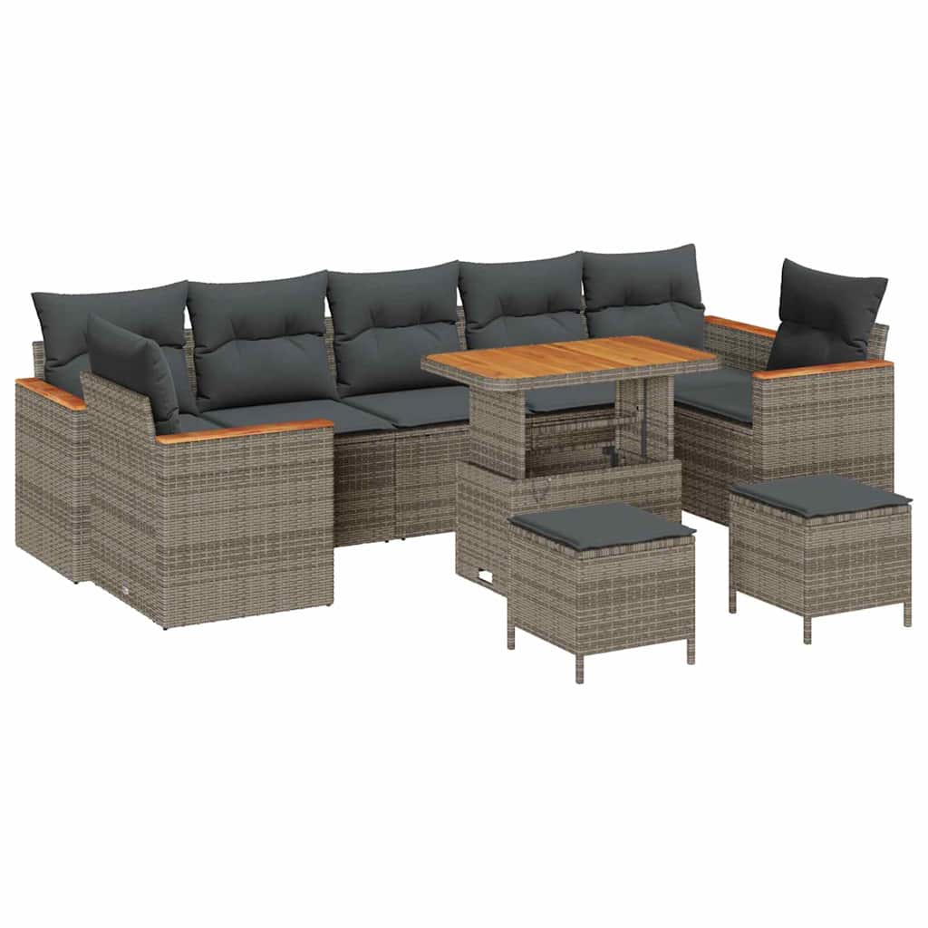Set Divano da Giardino con cuscino 10 pcs Grigio Poly Rattan | homemem39
