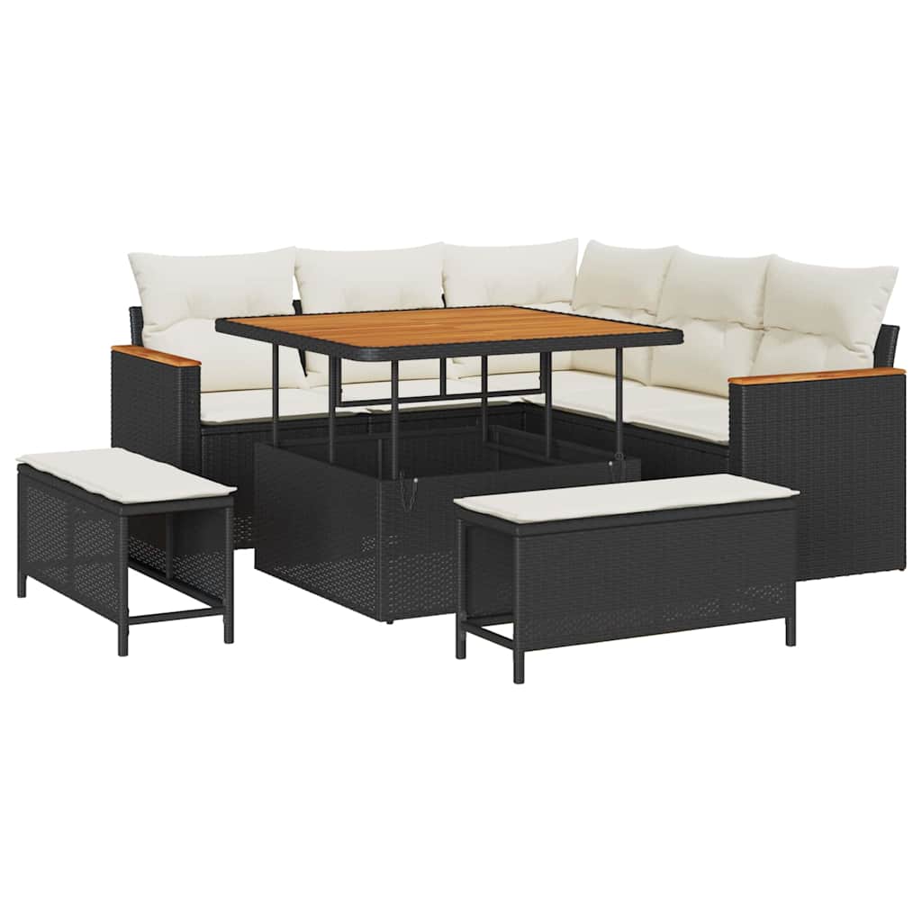 Set Divano da Giardino con cuscino 8 pcs Nero Poly Rattan | homemem39