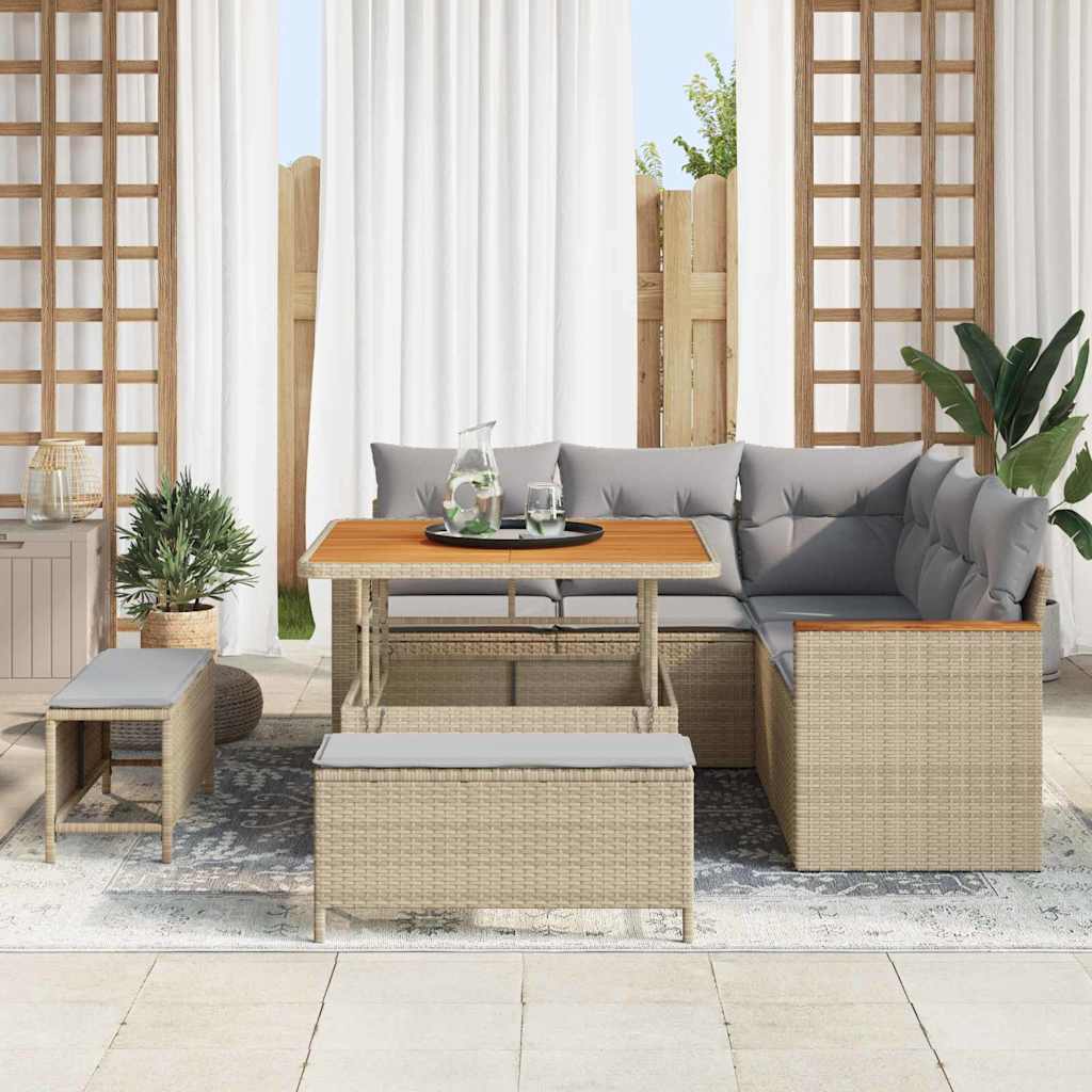 Set Divano da Giardino con cuscino 8 pcs Beige Poly Rattan