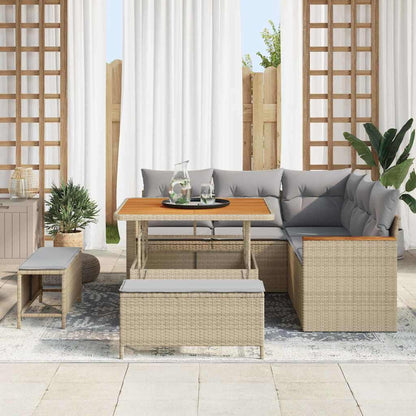 Set Divano da Giardino con cuscino 8 pcs Beige Poly Rattan