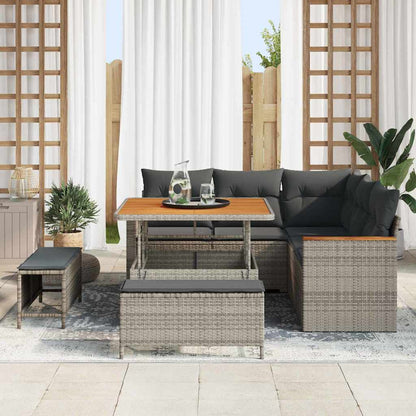 Set Divano da Giardino con cuscino 8 pcs Grigio Poly Rattan
