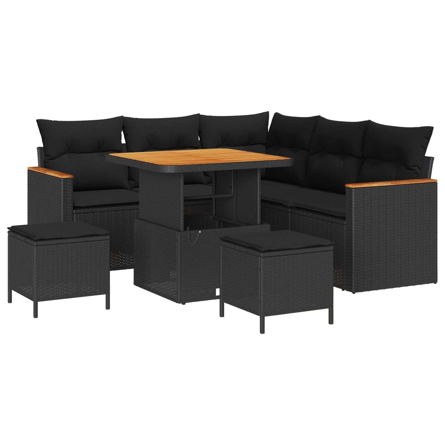 Set Divano da Giardino con cuscino 8 pcs Nero Poly Rattan | homemem39