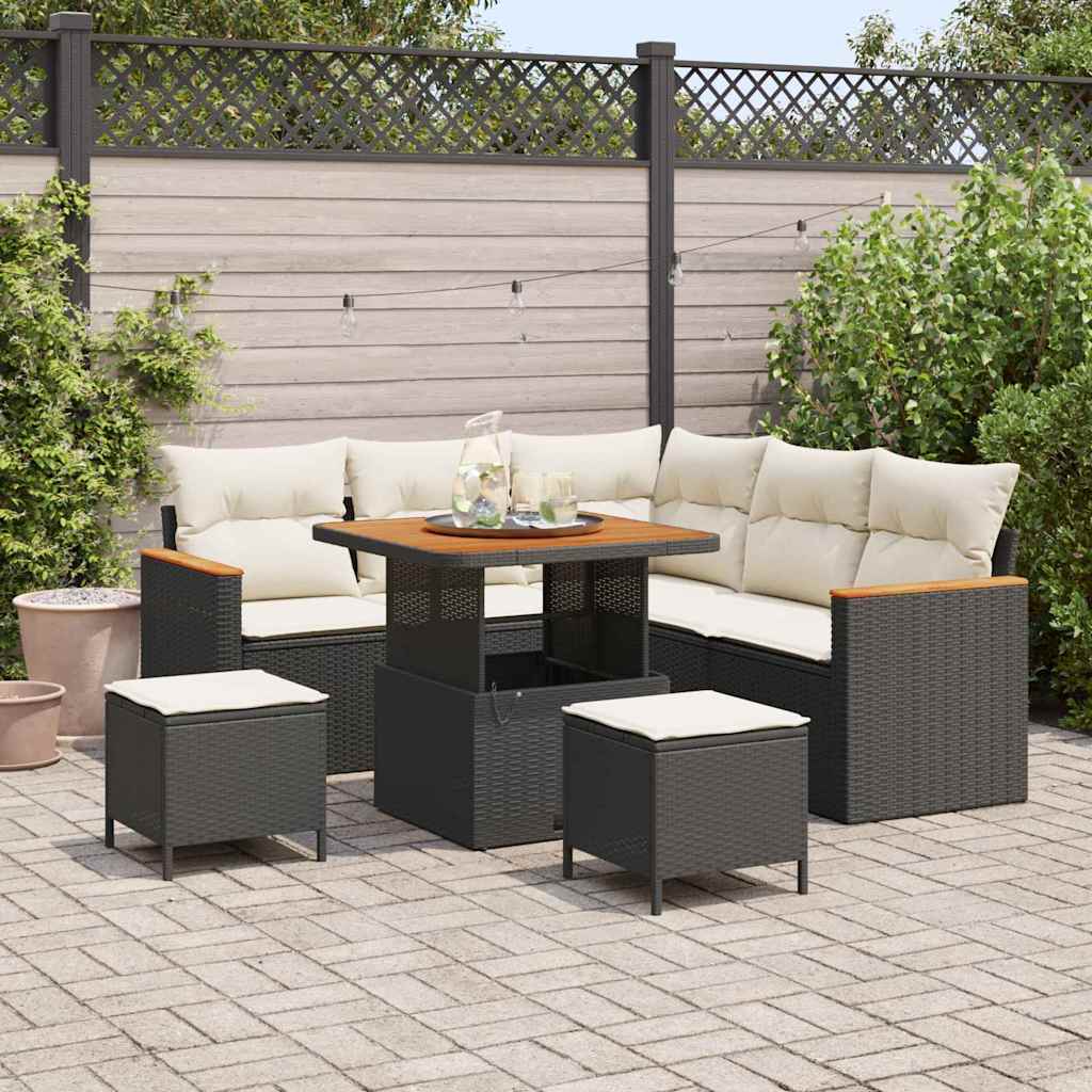 Set Divano da Giardino con cuscino 8 pcs Nero Poly Rattan | homemem39