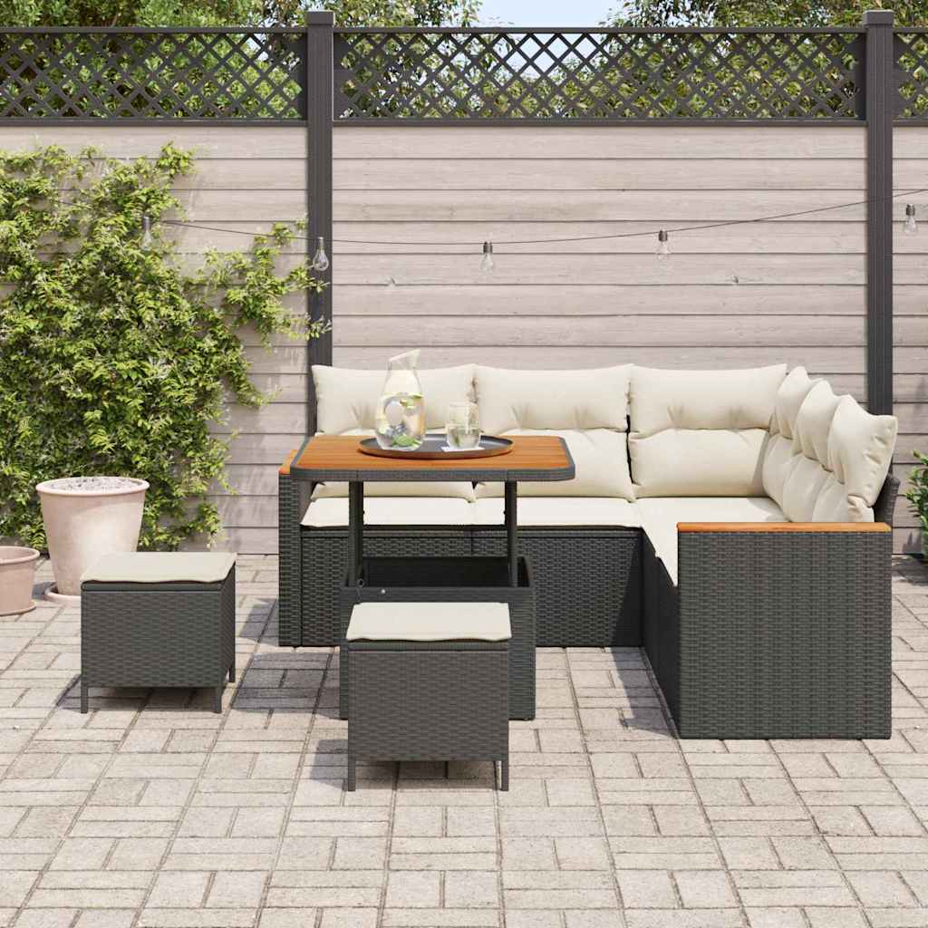 Set Divano da Giardino con cuscino 8 pcs Nero Poly Rattan | homemem39