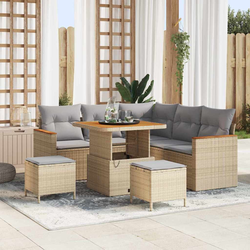 Set Divano da Giardino 8 pz 5-Numero di posti Beige Poly Rattan | homemem39