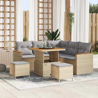 Set Divano da Giardino 8 pz 5-Numero di posti Beige Poly Rattan | homemem39