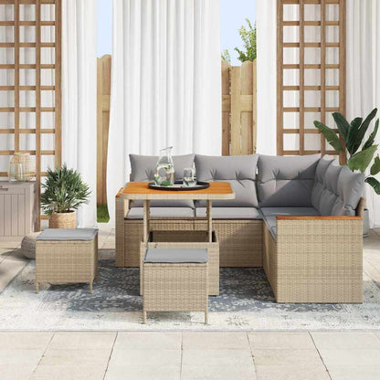 Set Divano da Giardino 8 pz 5-Numero di posti Beige Poly Rattan | homemem39
